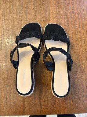 Stuart Weitzman Black Braided Strap Slide Mules